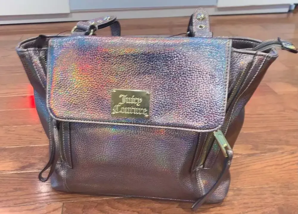 Juicy Couture Holographic Metallic Satchel Bag Y2K Rainbow Handbag‎